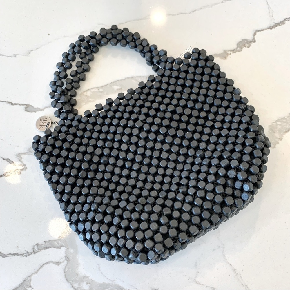 ๐ THE SAK Black Sustainable Wood Beaded Mini Bucket Tote Bag - Picture 2 of 11